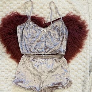 Fashion Nova Velvet Sleepwear Set in Silver (S)